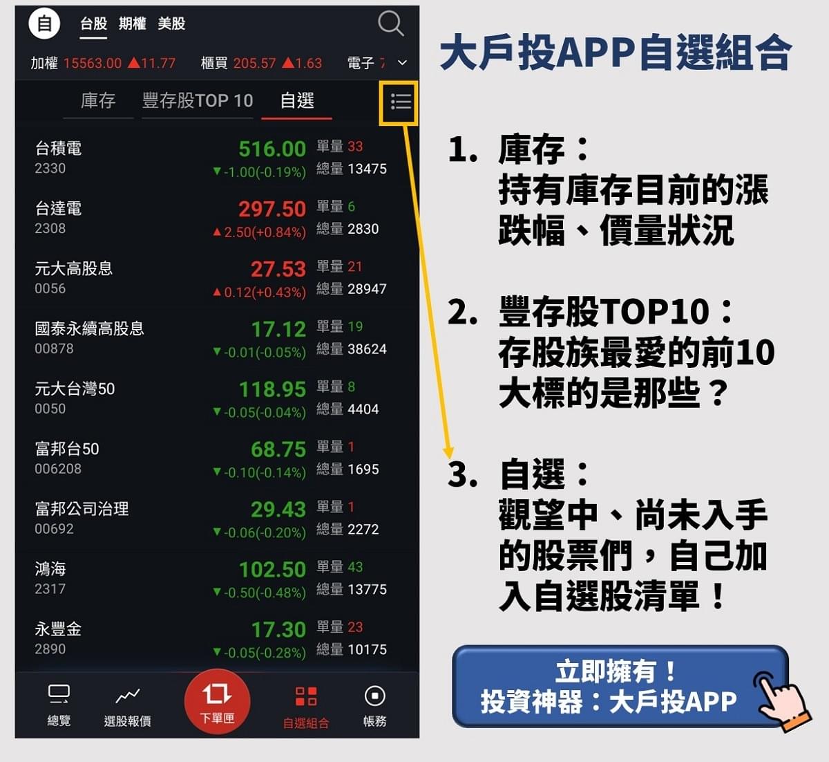大戶投APP教學5、自選組合