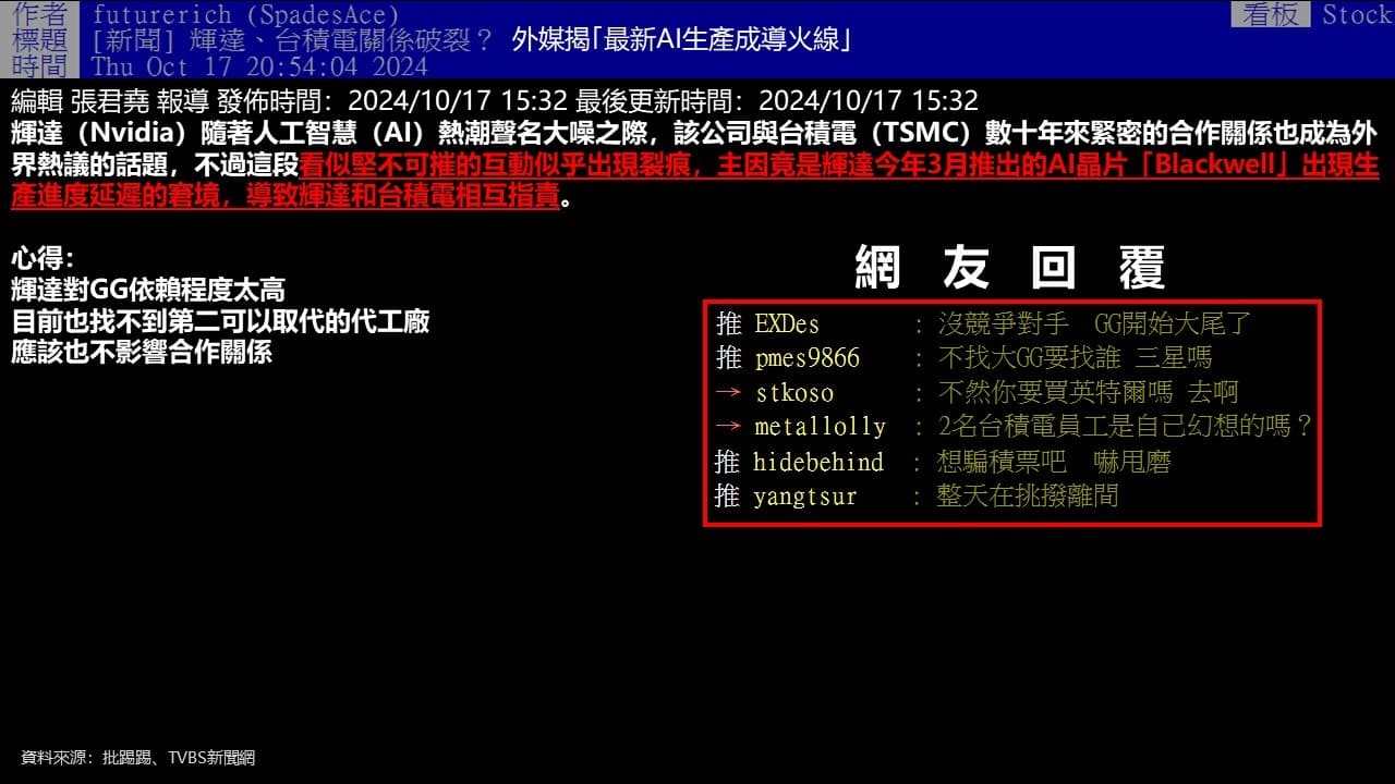 輝達、台積電關係破裂？